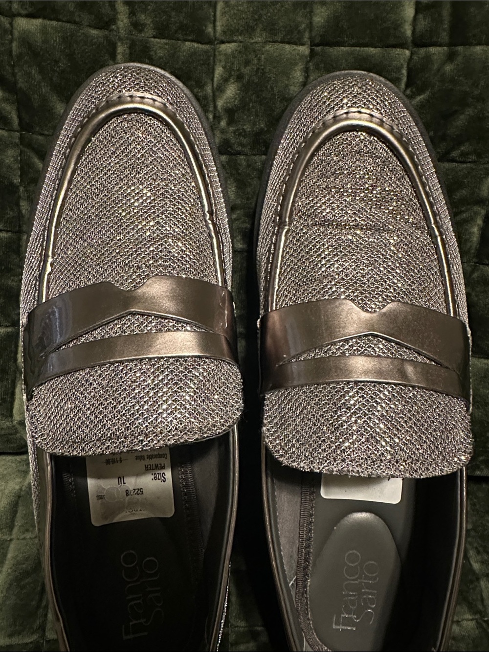 Franco Sarto Silver Metallic Knit Penny Loafers - Picture 11 of 12